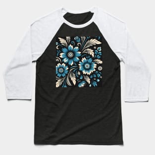 Blue Floral Illustration Baseball T-Shirt